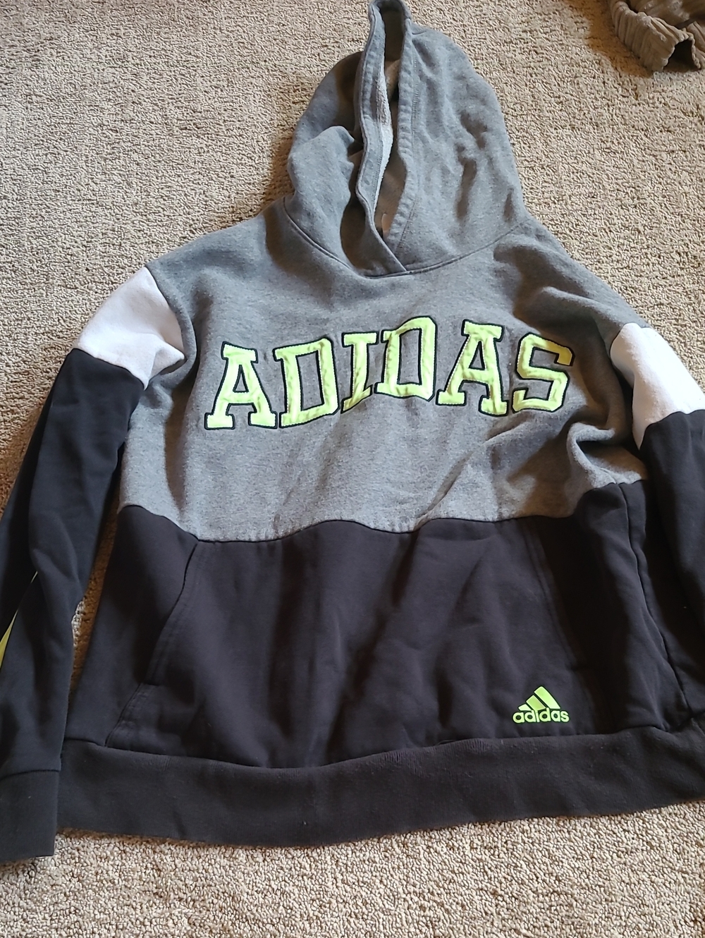 adidas Gray and Black Crewneck Hoodie with Neon Logo